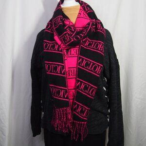 NWT Victoria’s Secret Woven Lightweight Logo Scarf With Fringe Fuchsia/Black